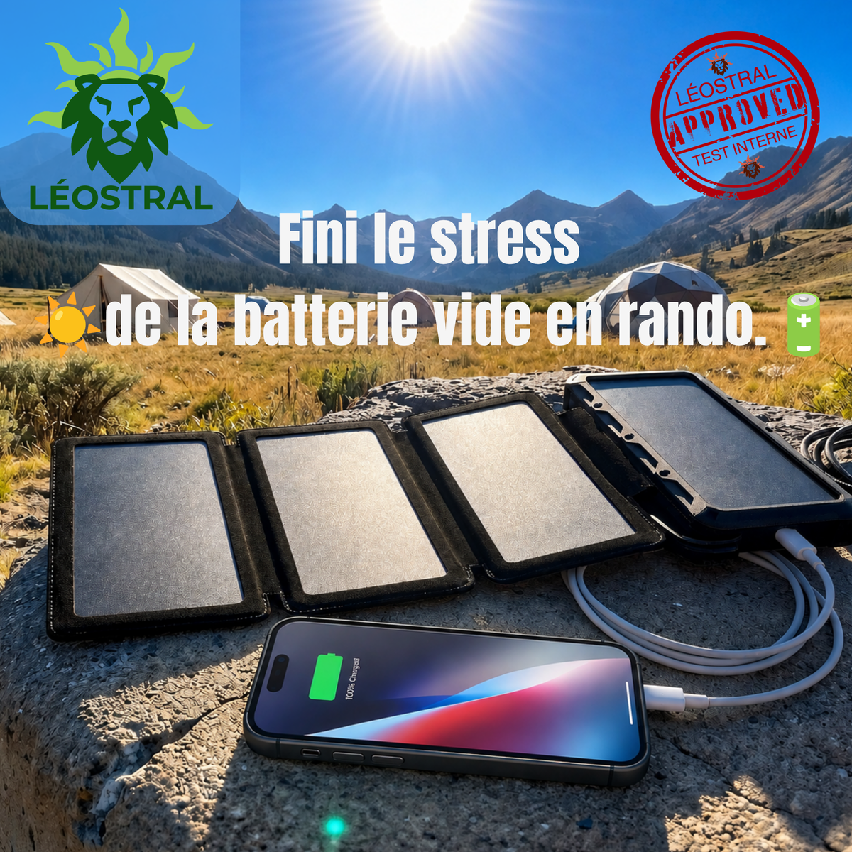 Batterie externe solaire LÉOSTRAL 20 000 mAh pour la randonnée, le camping et les coupures de courant