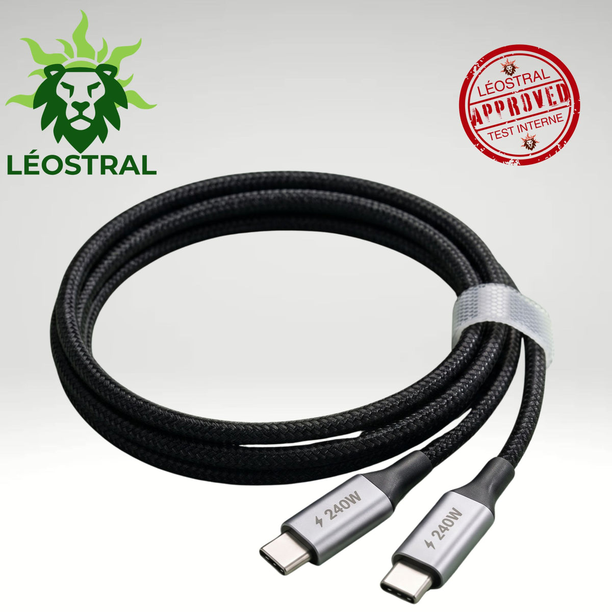 Câble USB-C vers USB-C 240 W LÉOSTRAL en nylon tressé, longueur 1 m
