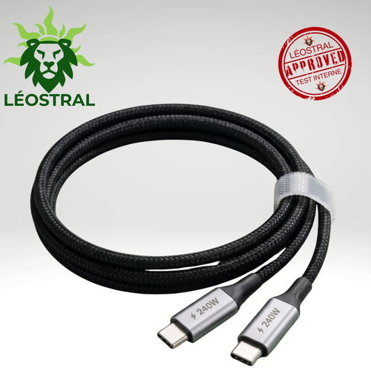 Câble USB-C vers USB-C 240 W LÉOSTRAL en nylon tressé, longueur 1 m