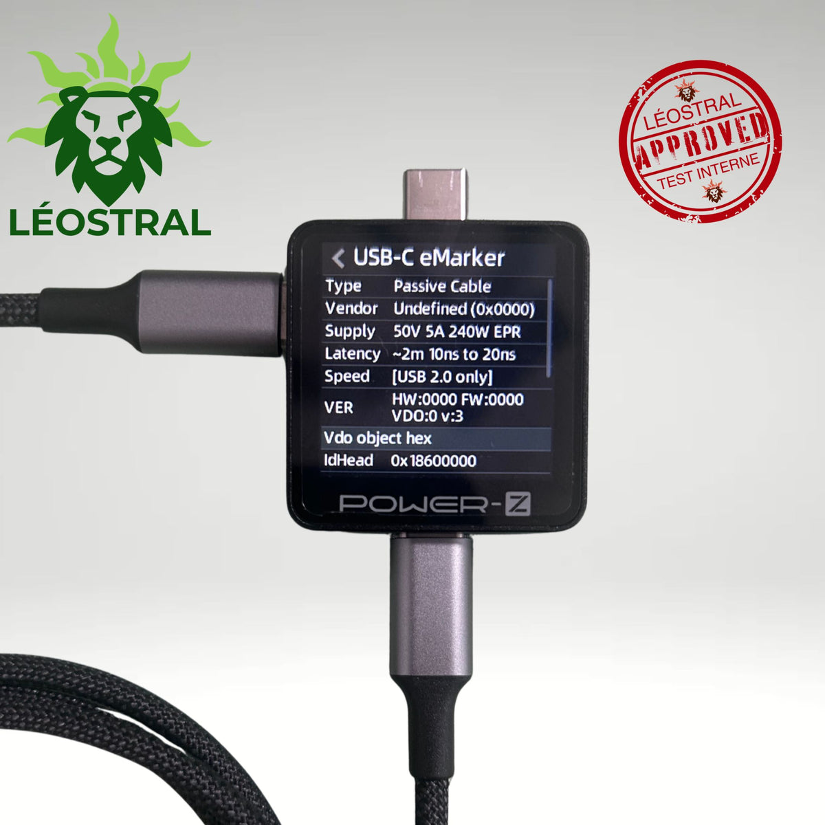 Câble USB-C 240 W LÉOSTRAL : connecteurs aluminium et tressage nylon renforcé