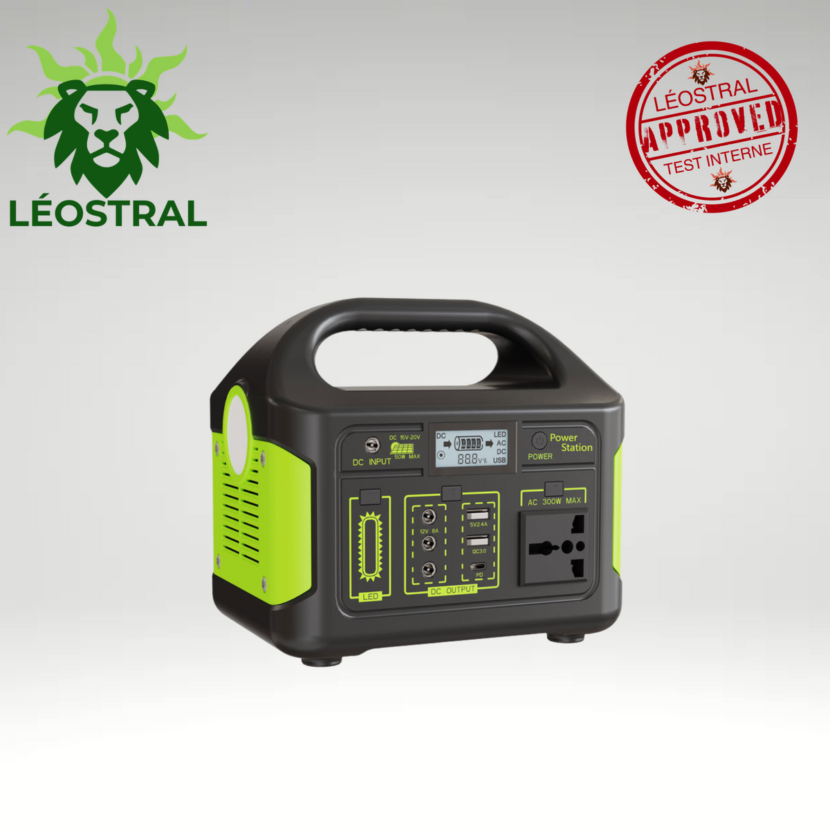 Station électrique portable 300W 256Wh LÉOSTRAL avec poignée, écran LCD, prises AC, USB, DC et lampe LED intégrée